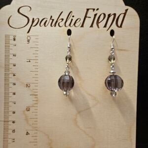 Smoke-colored faceted glass and acrylic fluted beaded earrings